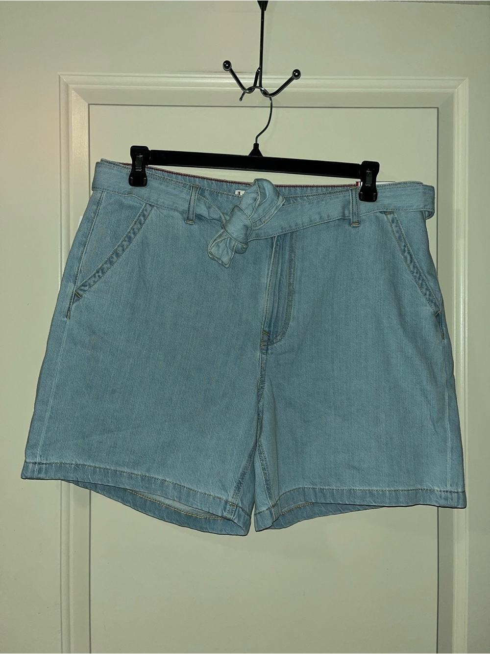 Tommy Hilfiger Light Blue Denim Paperbag Waist Shorts with Tie